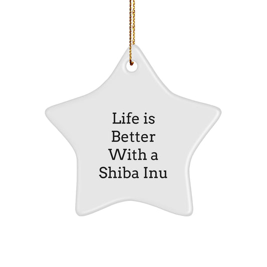 Shiba Inu Dog Gifts from Friends, Family, or Coworkers - 'Life Is Better With A Shiba Inu' Star Ornament for Christmas - Image 1