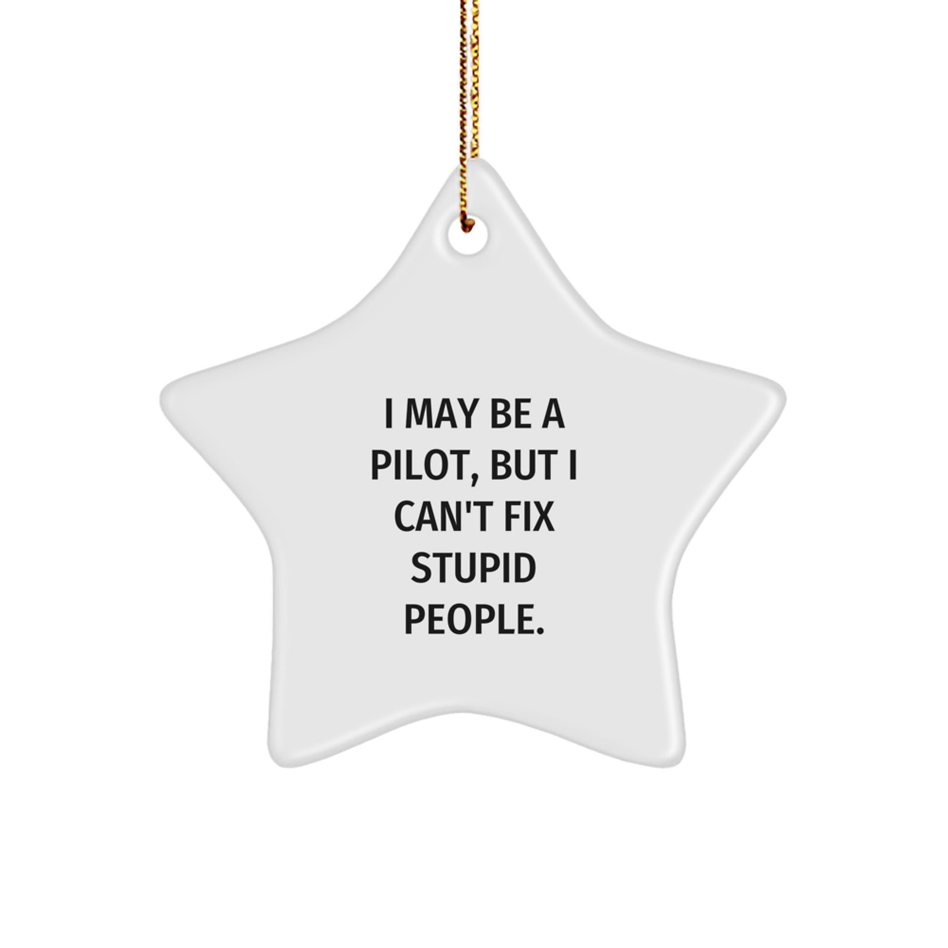 Pilot Gifts from Men - Funny Star Ornament for Christmas - 'I May Be A Pilot, But I Can't Fix Stupid People.' Quote, Gifts for Pilot Friends, Coworkers, Family - Image 1
