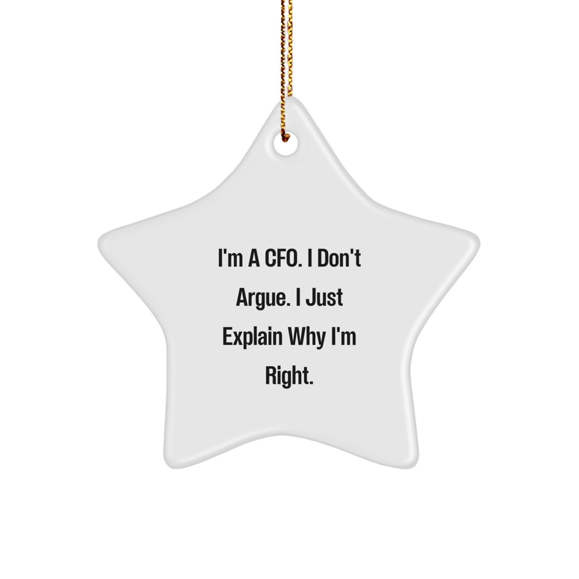 Funny CFO Gifts from Friends for Men Star Ornament, 'I'm a CFO, I Don't Argue, I Just Explain Why I'm Right' Christmas Unique Present - Image 1