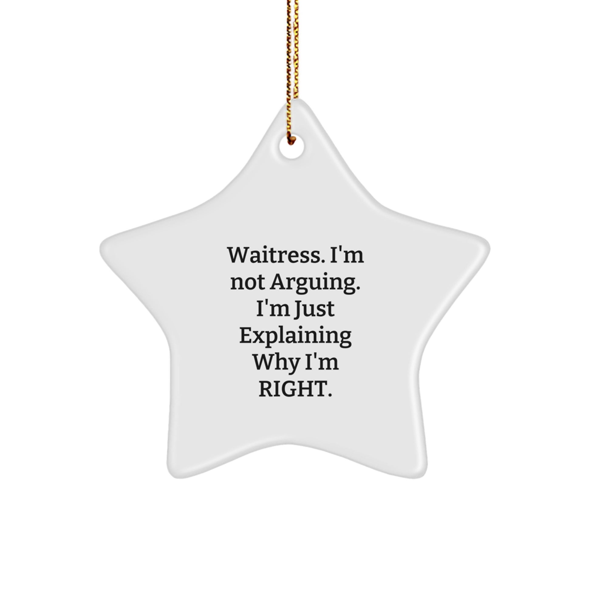 Funny Waitress Gifts from Friends for Waitress - 'I'm Not Arguing...' Star Ornament, White, 3.25'' Tall, Christmas Unique Presents - Image 1