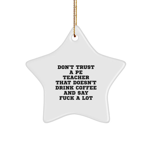Funny PE Teacher Gifts from Friends for Christmas - Star Ornament with 'Don't Trust...' - Image 1