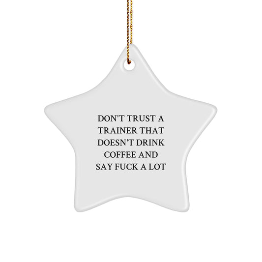 Funny Trainer Gifts from Friends for Men, Women, or Coworkers - Don't Trust a Trainer That Doesn't Drink Coffee and Say 'F--k' a Lot Star Ornament for Christmas - Image 1