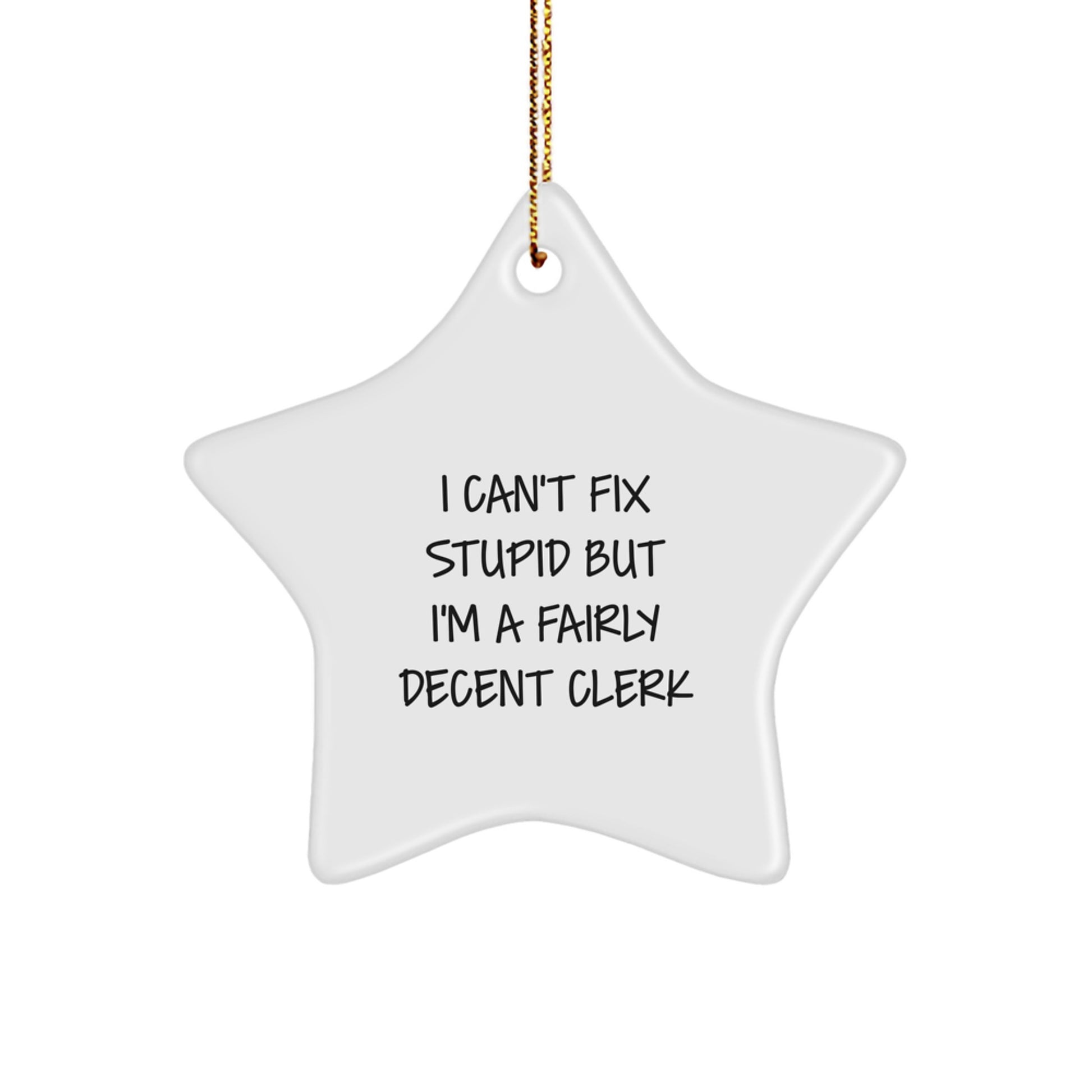 Clerk Gifts, Funny Star Ornament with I Can't Fix Stupid But I'm A Fairly Decent Clerk Quote, Christmas Unique Gifts from Friends, Coworkers, or Family for Clerk - Image 1