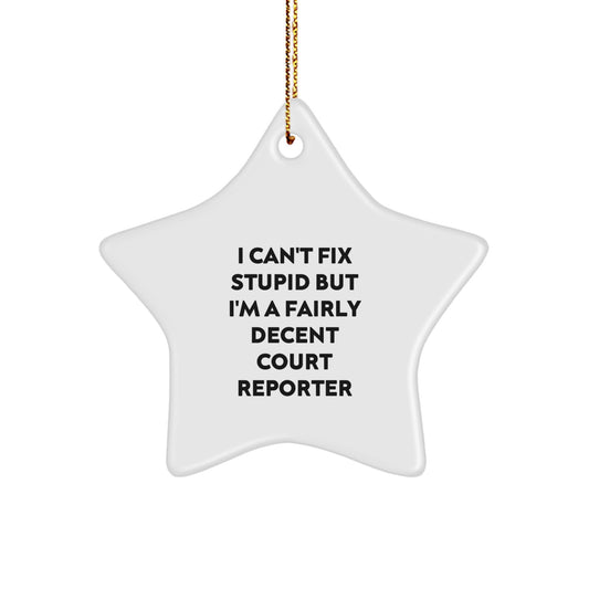 Funny Court Reporter Gifts: I Can't Fix Stupid But I'm A Fairly Decent Star Ornament for Christmas, Gifts from Court Reporters - Image 1