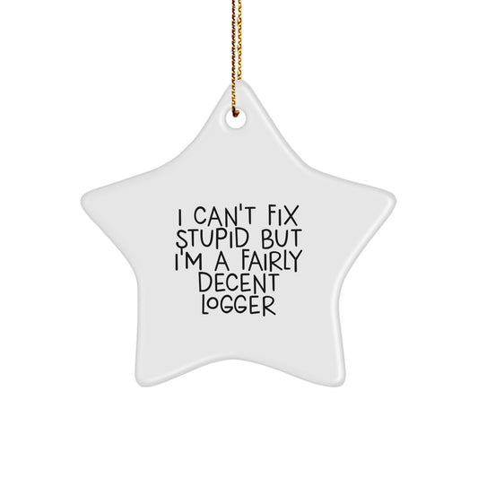 Funny Logger Gifts I Can't Fix Stupid But I'm A Fairly Decent Star Ornament for Christmas - Image 1