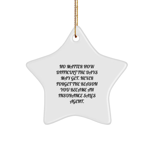 Inspirational Insurance Sales Agent Gifts from Friends, Star Ornament for Christmas, 'Never Forget The Reason You Became An Insurance Sales Agent.' - Image 1