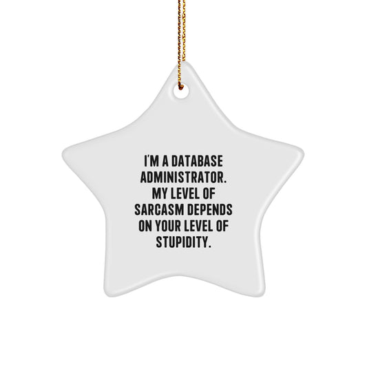 Funny Database Administrator Gifts for Christmas Star Ornament Humor Quote, Gifts from Friends for the Men in Database Administrator Life, White Star Shaped MDF Star Ornament with Gold Cord - Image 1