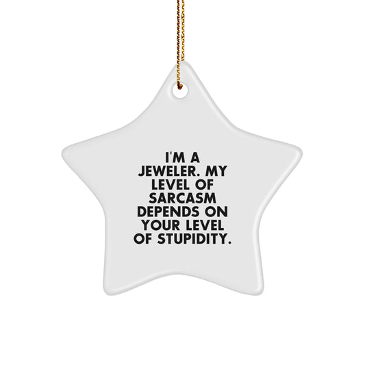 Jeweler Gifts from Friends - Funny Star Ornament, 'I'm A Jeweler. My Level Of Sarcasm Depends On Your Level Of Stupidity.' - Perfect Christmas Unique Gift for Jeweler - Image 1
