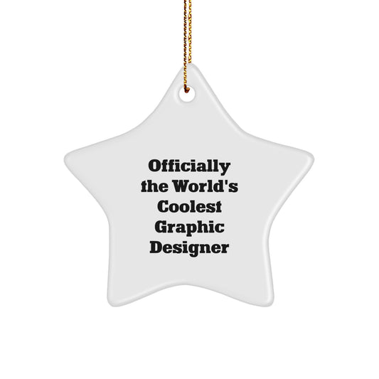 Funny Graphic Designer Gifts from Friends to Graphic Designers Star Ornament, Officially The World's Coolest Graphic Designer, White Star Shaped, Perfect for Christmas - Image 1