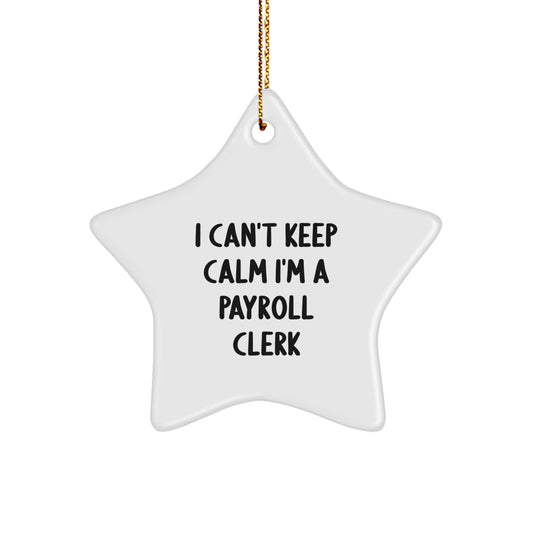 Funny Payroll Clerk Gifts - 'I Can't Keep Calm I'm A Payroll Clerk' Star Ornament, Gifts from Friends to Payroll Clerk, Payroll Clerk Christmas Ornament Gifts for Payroll Clerk - Image 1