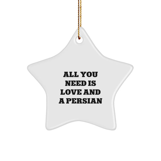 Funny Persian Cat Gifts for Christmas - 'All You Need Is Love And A Persian' Star Ornament from Friends to Family - Image 1