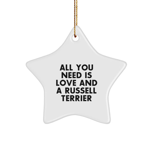 Funny Russell Terrier Dog Gifts from Friends, Christmas Star Ornament All You Need Is Love - Image 1
