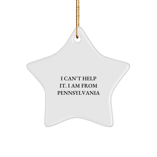 Pennsylvania Proud Star Ornament, 'I Can't Help It. I Am From Pennsylvania' Funny Quote, White Color, 3.25 Tall, Gifts for Men, Women, Friends from Pennsylvania, Christmas Unique Gifts - Image 1